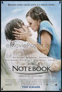 8j558 NOTEBOOK advance DS 1sh '04 huge romantic close up of Ryan Gosling & Rachel McAdams!