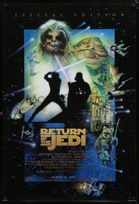 8j620 RETURN OF THE JEDI style E advance DS 1sh R97 George Lucas, cool art by Drew Struzan!