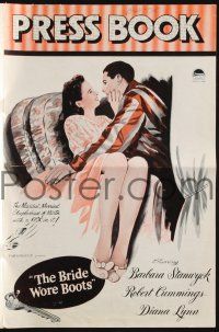 8k357 BRIDE WORE BOOTS English pressbook '46 romantic art of Barbara Stanwyck & Robert Cummings!