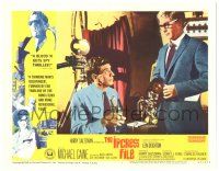 8p608 IPCRESS FILE LC #6 '65 Michael Caine looks down at Nigel Green holding microphone by camera!