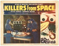 8p622 KILLERS FROM SPACE LC #6 '54 bulb-eyed men invade Earth from flying saucers, cool image!