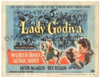 8p634 LADY GODIVA TC '55 artwork of super sexy naked Maureen O'Hara on horseback!