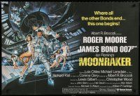 8z473 MOONRAKER British quad '79 art of Moore as James Bond & sexy Lois Chiles by Goozee!