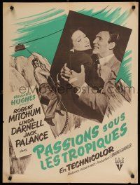 8z274 SECOND CHANCE French 23x32 '54 art of barechested Robert Mitchum, Linda Darnell & Palance!