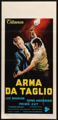 8z154 PRIME CUT Italian locandina '72 art of Lee Marvin fighting Gene Hackman w/cleaver!