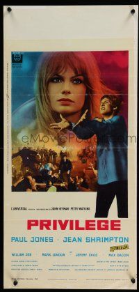 8z155 PRIVILEGE Italian locandina '67 Jean Shrimpton, a shocking movie of a pop singer!