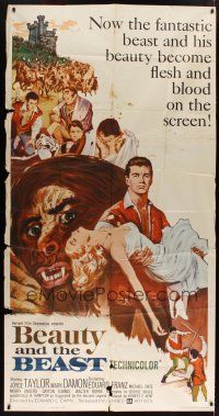 9d457 BEAUTY & THE BEAST 3sh '62 Mark Damon turns into a werewolf at night, Joyce Taylor