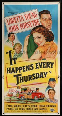 9d674 IT HAPPENS EVERY THURSDAY 3sh '53 Loretta Young, John Forsythe, wacky art of family!