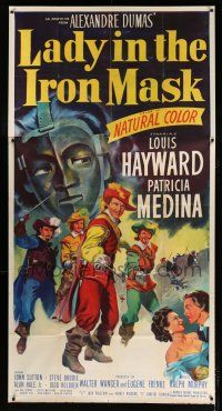 9d700 LADY IN THE IRON MASK 3sh '52 Louis Hayward, Patricia Medina, art of The Three Musketeers!