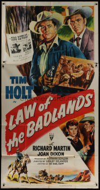 9d707 LAW OF THE BADLANDS 3sh '50 cool art of cowboy Tim Holt with gun by reward poster!