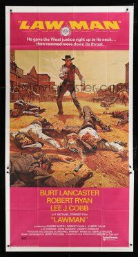 9d708 LAWMAN 3sh '71 Frank McCarthy art of cowboy Burt Lancaster, directed by Michael Winner!