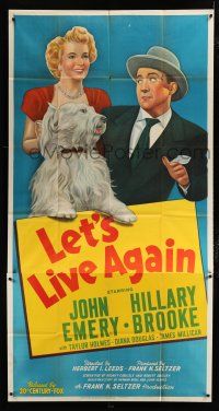 9d710 LET'S LIVE AGAIN 3sh '48 stone litho of John Emery, Hillary Brooke & cool shaggy dog!