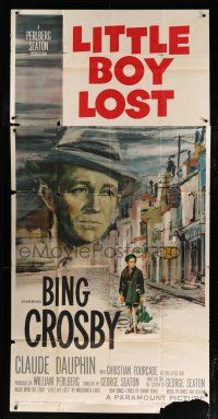 9d716 LITTLE BOY LOST 3sh '53 cool art of Bing Crosby looming over WWII orphan on street!