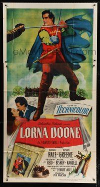 9d719 LORNA DOONE 3sh '51 art of swordfighting swashbuckler Richard Greene, Barbara Hale!