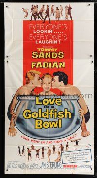 9d721 LOVE IN A GOLDFISH BOWL 3sh '61 great image of Tommy Sands & Fabian kissing pretty girl!