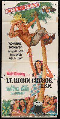 9d724 LT. ROBIN CRUSOE, U.S.N. 3sh '66 Disney, cool art of Dick Van Dyke chased by island babes!