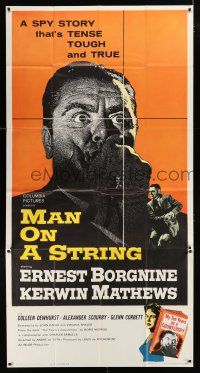 9d736 MAN ON A STRING 3sh '60 art of Ernest Borgnine, who spent ten years as a counterspy!