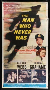 9d738 MAN WHO NEVER WAS 3sh '56 Clifton Webb, Gloria Grahame, strangest military hoax of WWII!