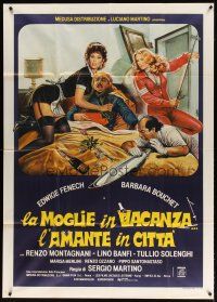 9d335 LA MOGLIE IN VACANZA L'AMANTE IN CITTA Italian 1p '80 art of Edwige & Bouchet by Sciotti!