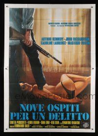 9d262 NINE GUESTS FOR A CRIME Italian 2p '77 Piovano art of man w/gun & mostly naked sexy woman!