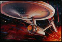 9e714 STAR TREK CREW commercial poster '91 art of the Enterprise traveling through space!