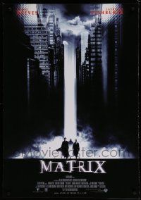 9e996 MATRIX REPRODUCTION 1sh '99 Keanu Reeves, Carrie-Anne Moss, Fishburne, different city style!