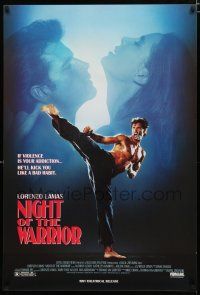 9e878 NIGHT OF THE WARRIOR video poster '91 Lorenzo Lamas, he'll kick you like a bad habit!