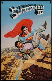 9e439 SUPERMAN III 2-sided special 25x39 '83 art of Christopher Reeve flying w/Pryor by Salk!