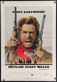 9f248 OUTLAW JOSEY WALES linen 1sh '76 Clint Eastwood is army of one, double-fisted art by Andersen!