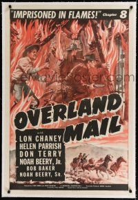 9f250 OVERLAND MAIL linen chapter 8 1sh '42 Lon Chaney Jr Universal serial, Imprisoned in Flames!