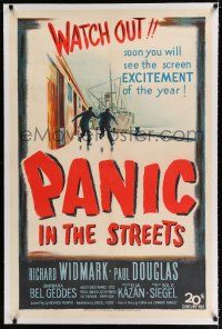 9f255 PANIC IN THE STREETS linen 1sh '50 Richard Widmark, Jack Palance, Elia Kazan film noir!