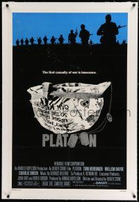 9f260 PLATOON linen 1sh '86 Oliver Stone, Vietnam classic, the first casualty of war is Innocence!