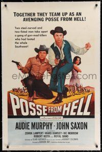 9f262 POSSE FROM HELL linen 1sh '61 Audie Murphy & John Saxon must stop gun-mad Devil spawn!