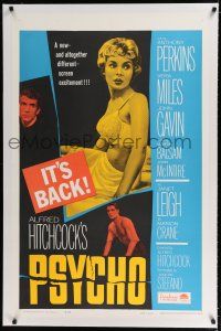 9f268 PSYCHO linen 1sh R65 sexy half-dressed Janet Leigh, Anthony Perkins, Alfred Hitchcock