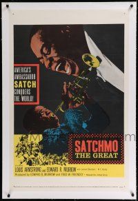 9f290 SATCHMO THE GREAT linen 1sh '57 wonderful image of Louis Armstrong playing trumpet & singing!