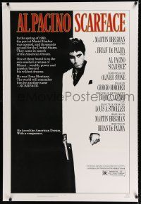 9f294 SCARFACE linen 1sh '83 Al Pacino as Tony Montana, Brian De Palma, Oliver Stone, drugs!