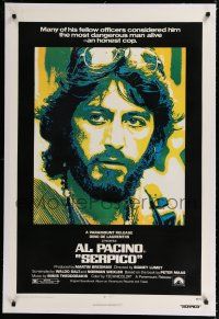 9f301 SERPICO linen 1sh '74 cool close up image of Al Pacino, Sidney Lumet crime classic!