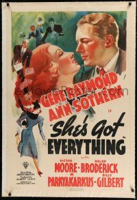 9f303 SHE'S GOT EVERYTHING linen 1sh '37 romantic art of pretty Ann Sothern & Gene Raymond!