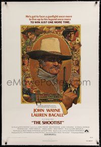 9f305 SHOOTIST linen 1sh '76 best Richard Amsel artwork of cowboy John Wayne & cast!