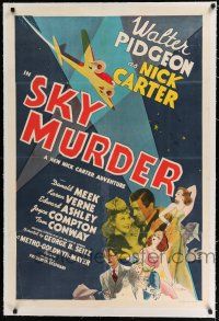 9f309 SKY MURDER linen 1sh '40 Walter Pidgeon as Nick Carter, cool stone litho airplane artwork!