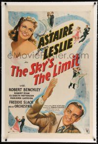 9f310 SKY'S THE LIMIT linen 1sh '43 Fred Astaire, pretty Joan Leslie, it's a dance-filled holiday!