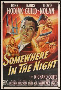 9f315 SOMEWHERE IN THE NIGHT linen 1sh '46 John Hodiak, cool film noir stone litho montage!