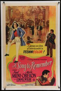 9f316 SONG TO REMEMBER linen style B 1sh '45 Paul Muni, Merle Oberon, Cornel Wilde as Chopin!