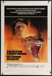 9f321 STRAW DOGS linen style D 1sh '72 Sam Peckinpah, Dustin Hoffman, best different image!