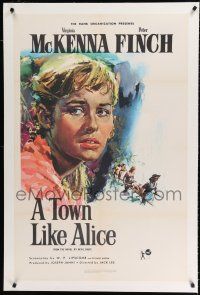 9f355 TOWN LIKE ALICE linen 1sh '57 Virginia McKenna, Peter Finch, from Nevil Shute book!