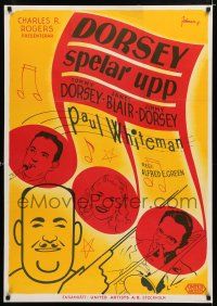 9j388 FABULOUS DORSEYS Swedish '47 Rohman art of Tommy & Jimmy playing trombone & sax + Whiteman!