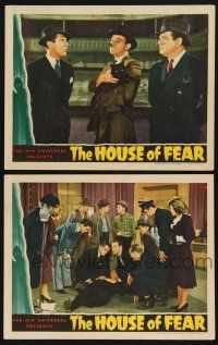 9s901 HOUSE OF FEAR 2 LCs '39 William Gargan, Alan Dinehart, El Brendel with cool black cat!