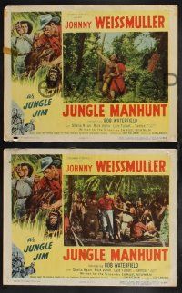 9s794 JUNGLE MANHUNT 3 LCs '51 Johnny Weissmuller as Jungle Jim, safari into savagery!