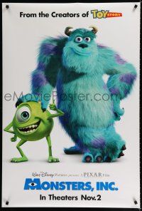 9x520 MONSTERS, INC. Nov 2 advance DS 1sh '01 Disney & Pixar computer animated CGI cartoon!