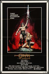 9z243 CONAN THE BARBARIAN 1sh '82 Arnold Schwarzenegger & sexy Sandahl Bergman by Casaro!